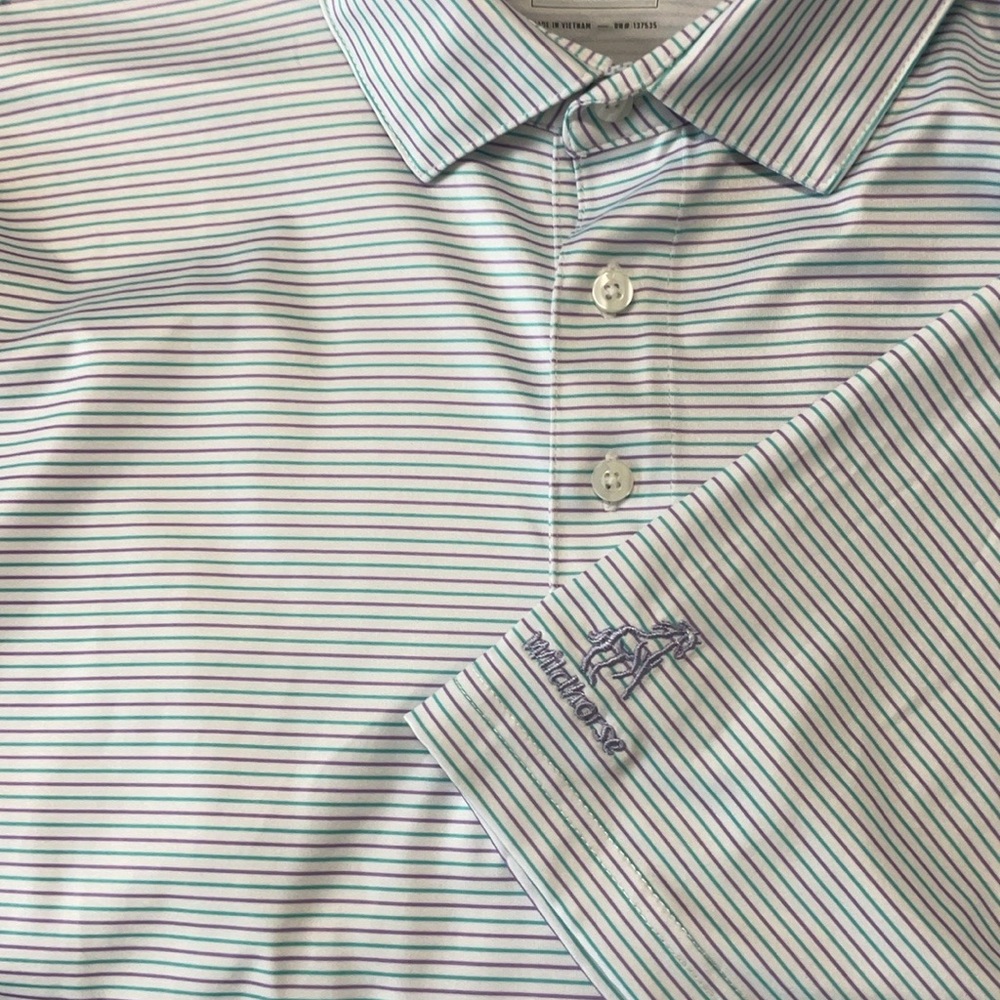 White Horse Blue Striped Polo Shirt